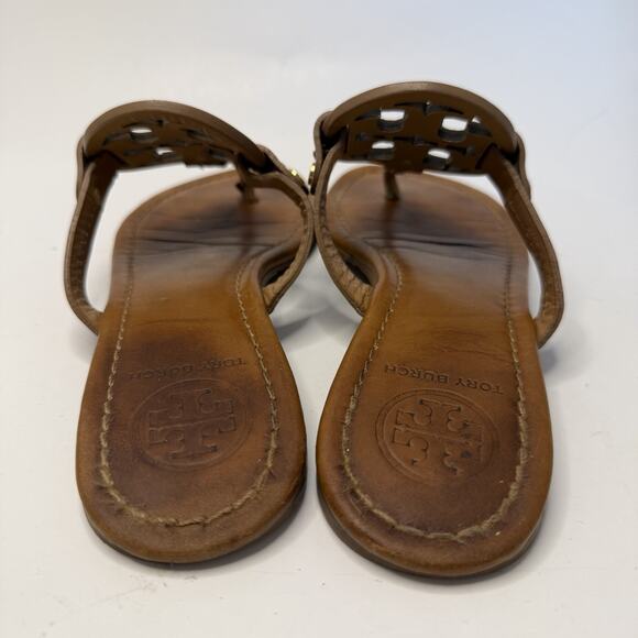 Tory Burch Miller Brown Leather Medallion Flip Flop Sandals Size 7.5 Classic - Picture 9 of 12